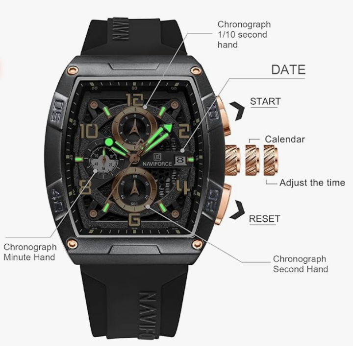 NAVIFORCE NF8052 Luminous Hollow Dial Barrel-Shaped Silicon Strap Sports Watch